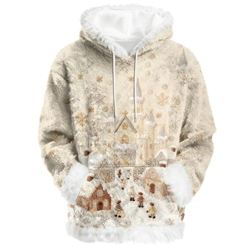 Christmas Sweatshirts for Women Flannel Ugly Christmas Hoodie Soft Warm Comfy Hooded Santa Sweatshirt with Pockets Casaul Graphic Hoodies Y2k Oversized Fleece Hoodie Santa Holiday Sweater Beige S | Amazon (US)