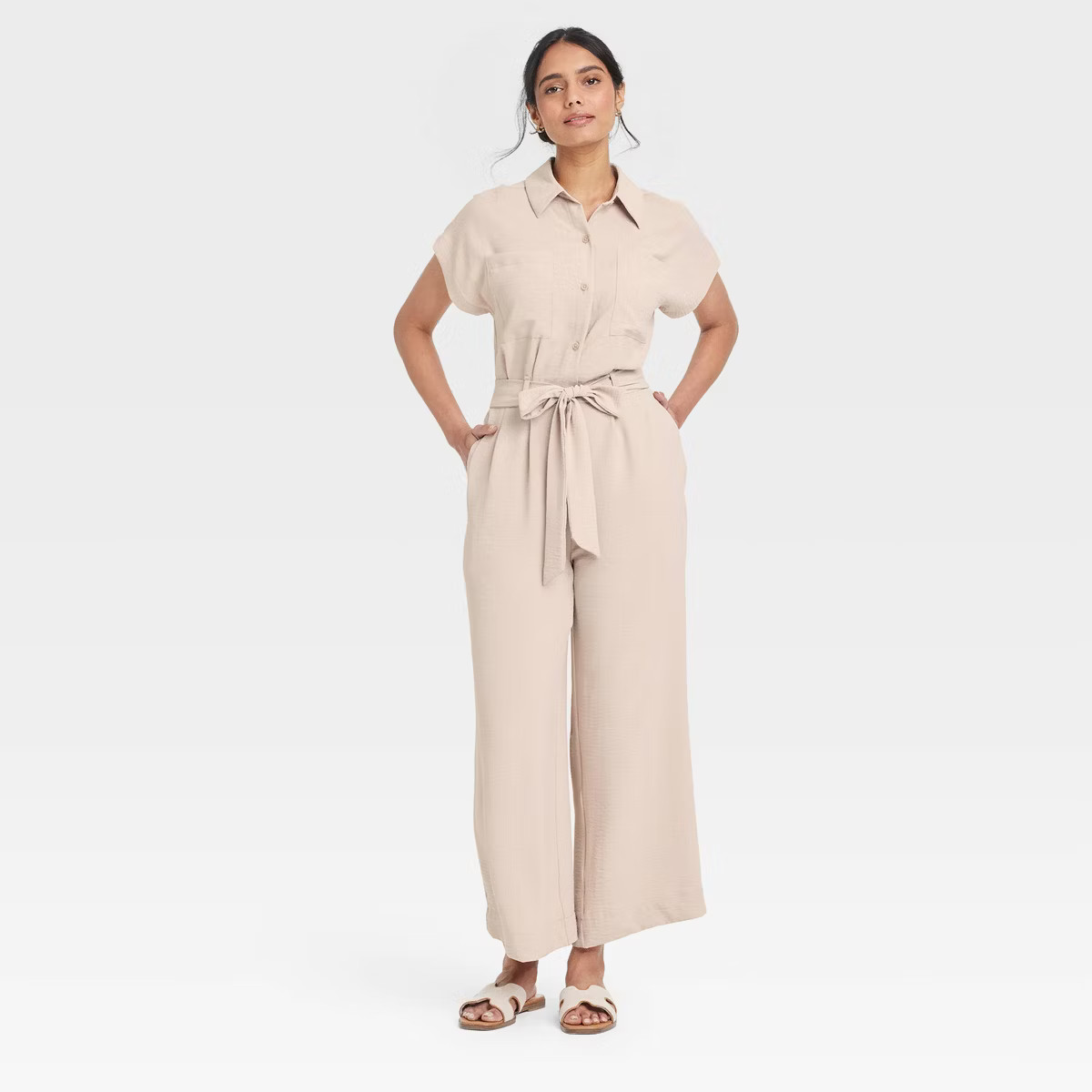 Women's Short Sleeve Jumpsuit - A New Day™ Khaki XS | Target