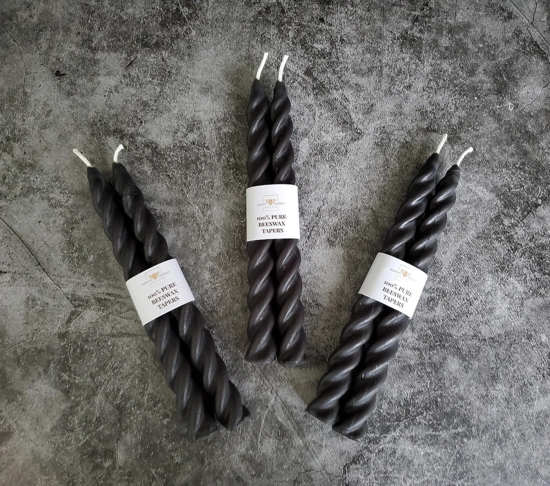 3 Sets Black Twisted Taper Beeswax Candles, 3 Sets of 2 Handcrafted 7 Inches Long Black Died Bees... | Etsy (US)