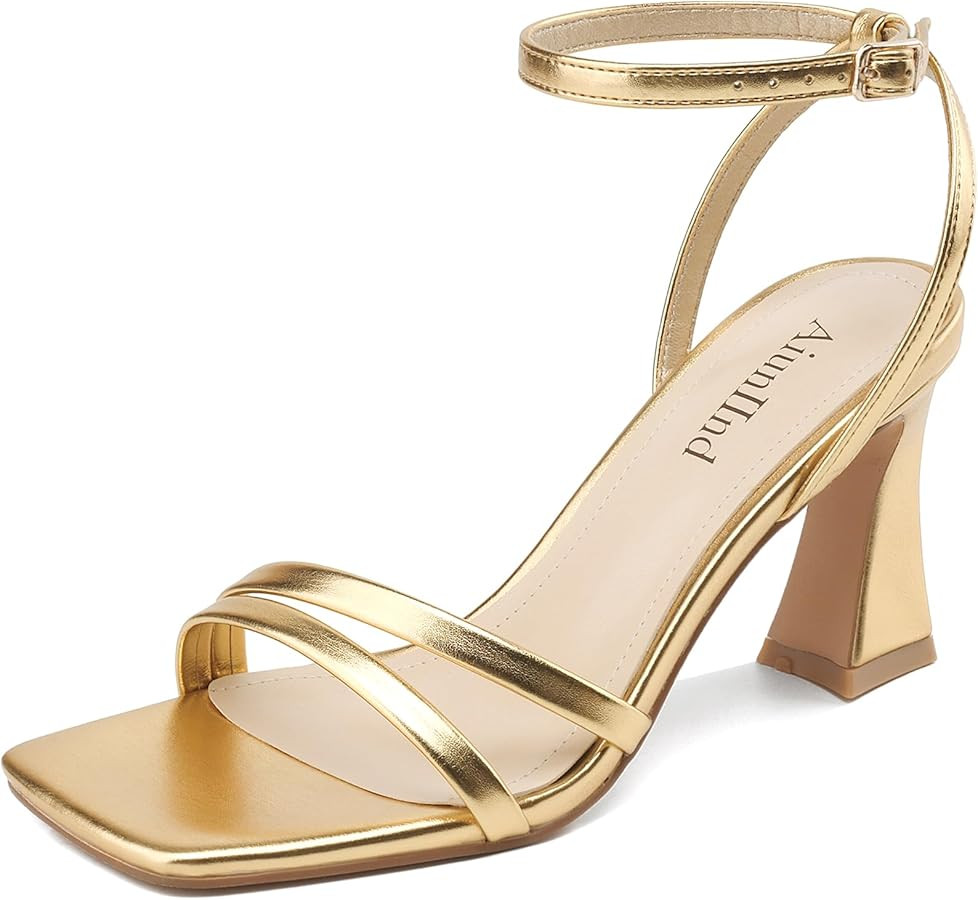 Heeled Sandals for Women Chunky Block High Heels Square Open Toe Sandals with Ankle Strap 3 Inch ... | Amazon (US)