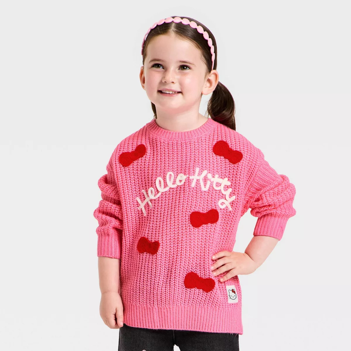 Toddler Girls' Sanrio Hello Kitty Bow Chunky Knit Sweater - Pink | Target