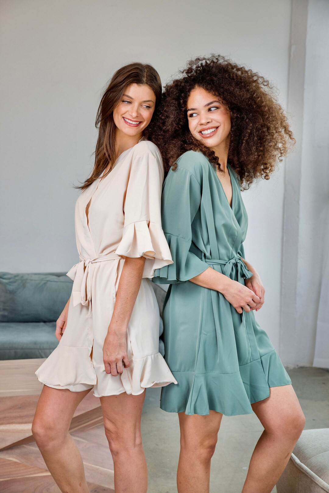 New Colors, Eucalyptus Wine Cinnamon Ruffle Bridesmaid Robes,satin Chiffon Matte Robes,bridal Rob... | Etsy (US)