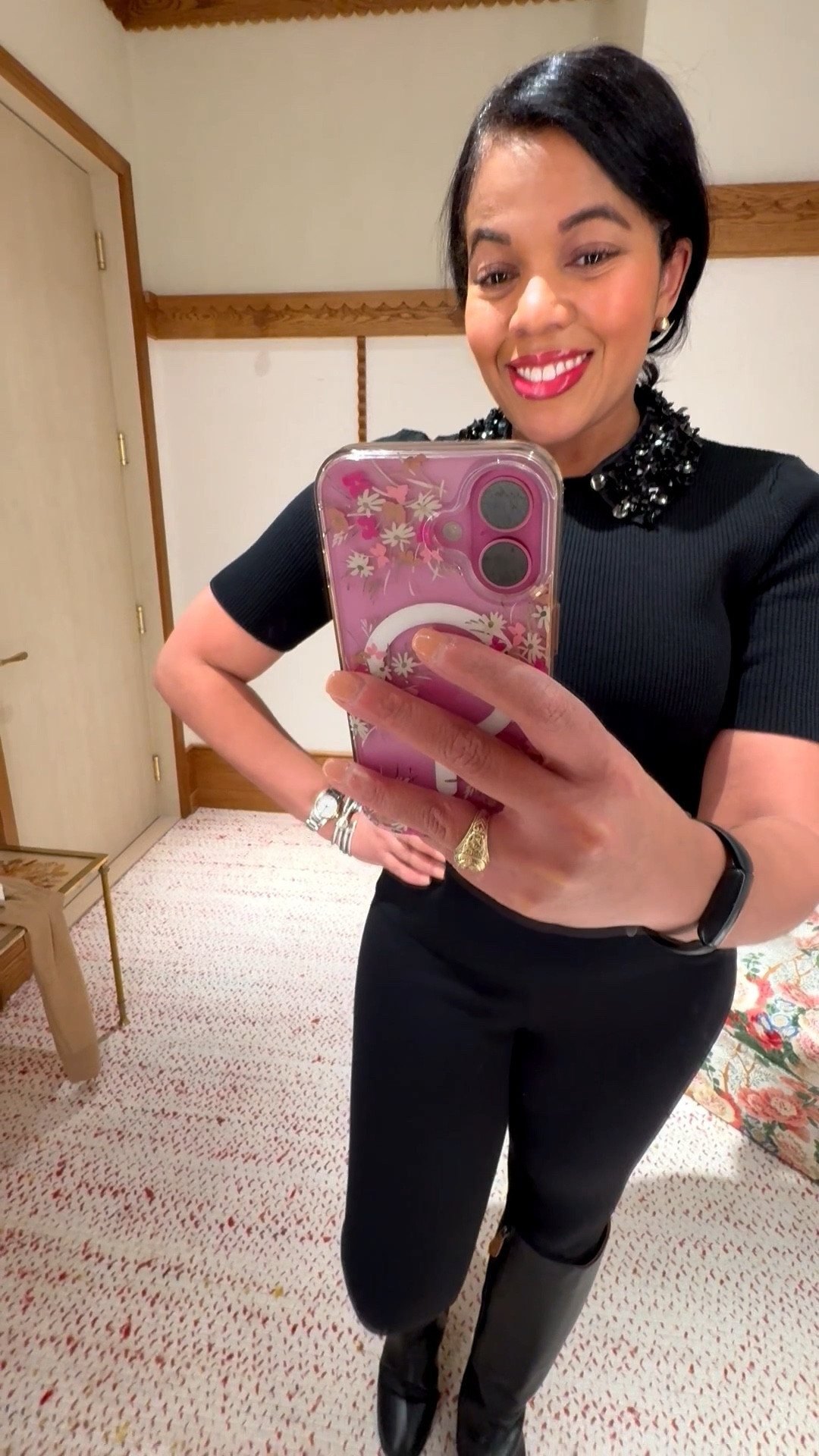 A dressing room view of an all black look I loved at Tory Burch and all of these items are 30% off

#LTKCyberWeek #LTKSaleAlert #LTKHoliday