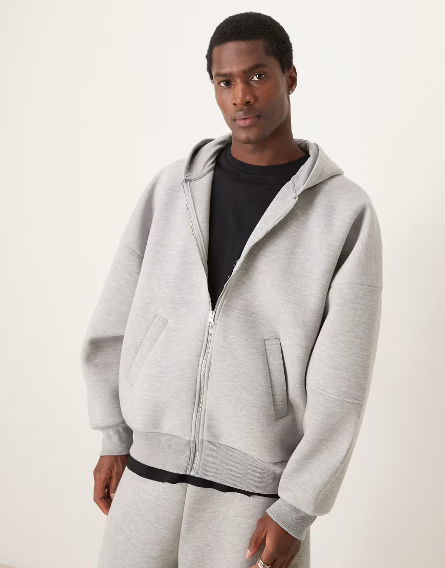ASOS DESIGN co-ord scuba extreme oversized zip through hoodie with sleeve panels in grey marl - GREY | ASOS (Global)