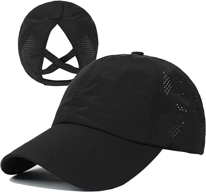 HGGE Womens Criss Cross Ponytail Baseball Cap Adjustable High Messy Bun Ponycap Quick Drying Hat | Amazon (US)