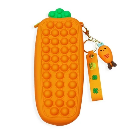 Carrot Shape Pop Bubble Pencil Case Fidget Toy Rainbow Simple Popper Silicon Storage Bag With Zipper | Walmart (US)