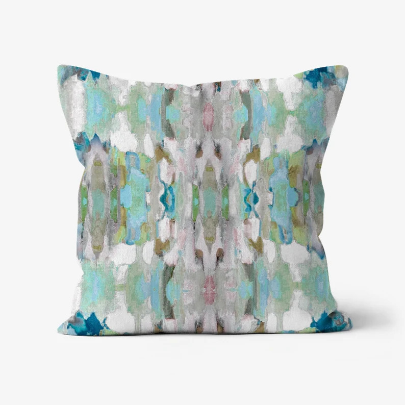 Layla Blues Decorative Palette Knife Art Painted Mirrored Print Bohemian Throw Pillow Aqua Sky Bl... | Etsy (US)