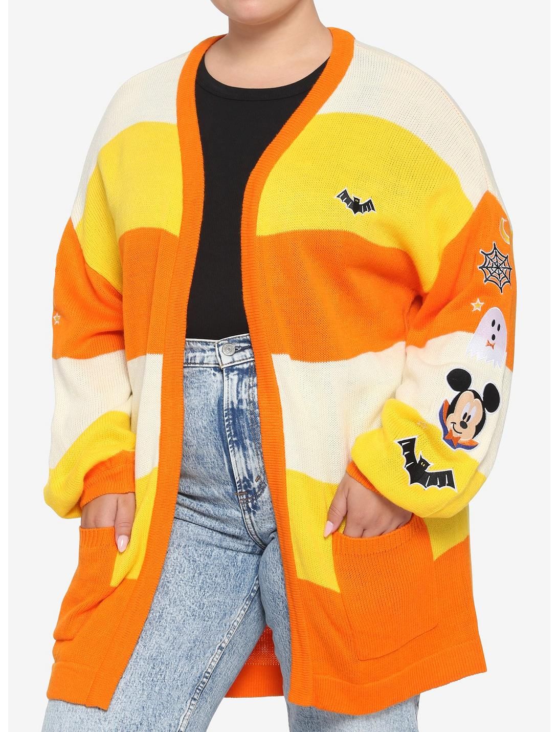 Disney Mickey Mouse Halloween Candy Corn Stripe Girls Open Cardigan Plus Size | Hot Topic