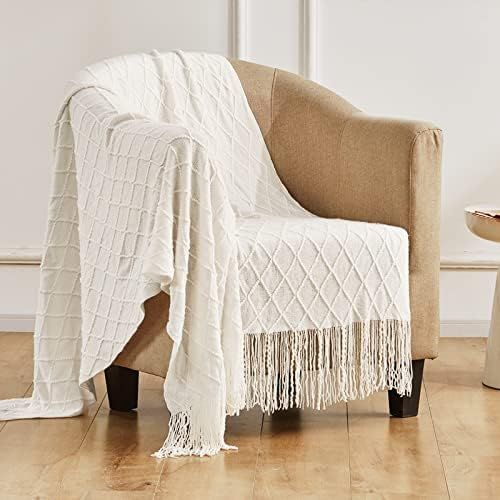 TOUCHAT Knitted Throw Blankets for Couch, Sofa and Bed, Lightweight Soft Knit Blanket with Tassel, D | Amazon (US)