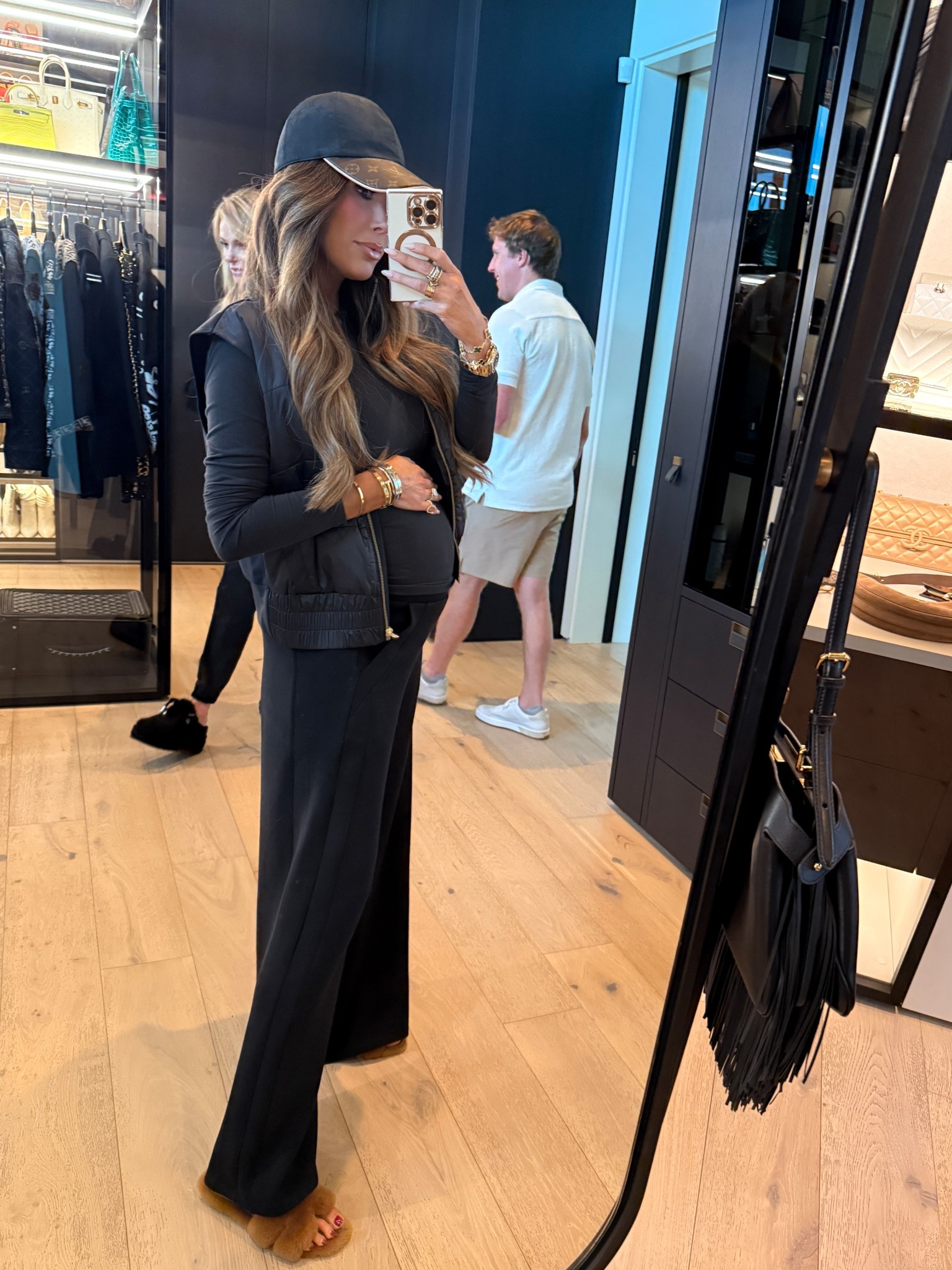 Wearing a small in my SKIMs top. I have in regular and maternity.  Still wearing my old size small spanx pants for now - they are the most comfortable things I own at the moment bc no pants really fit except leggings! My vest is size medium & zips over bump. I recommend it highly not pregnant bd the gold zipper takes it to a new level!

#LTKmomlife #LTKBump #LTKdayinmylife