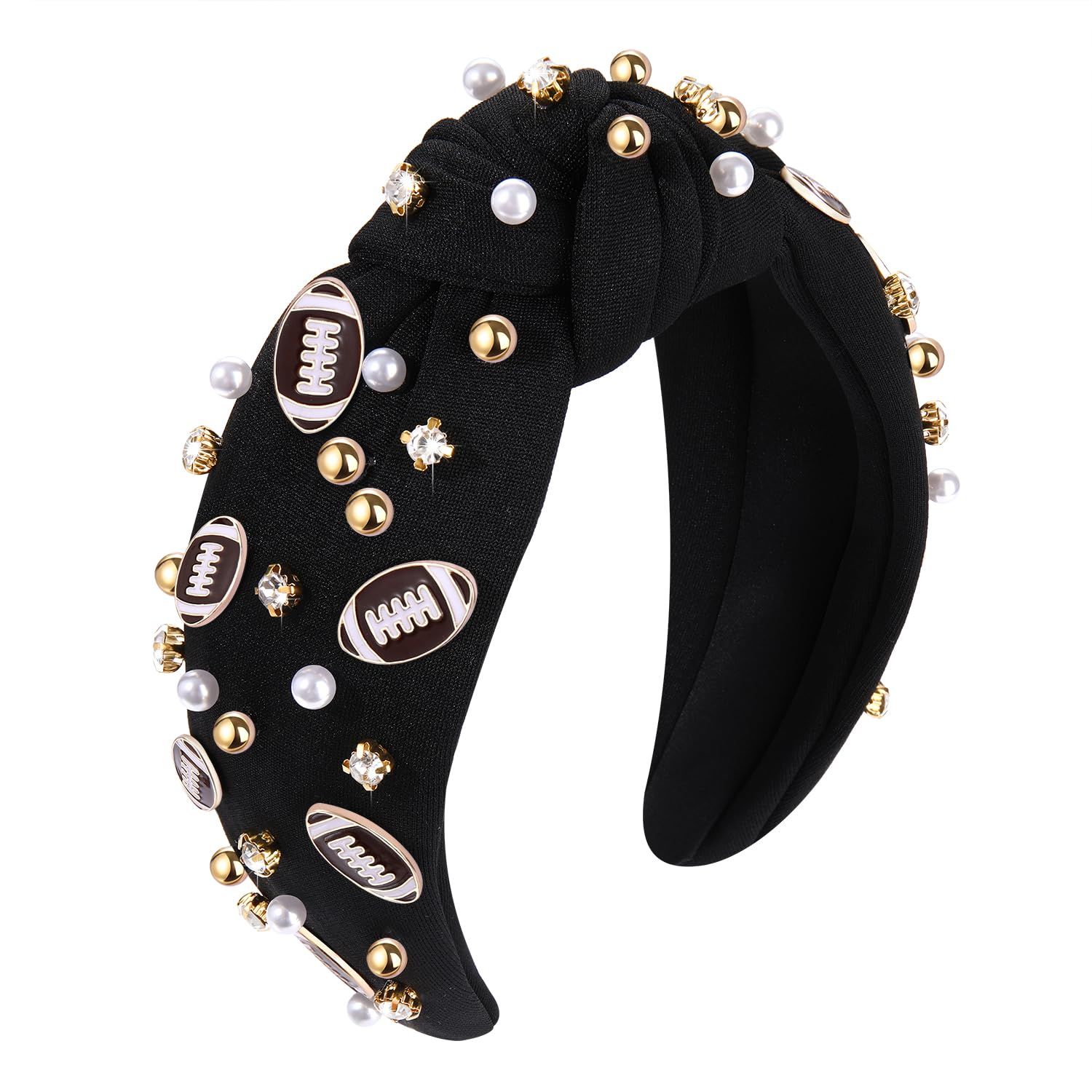 Pearl Rhinestone Football Headband for Women Game Day Football Charms Pearl Rhinestone Beads Knot... | Amazon (US)