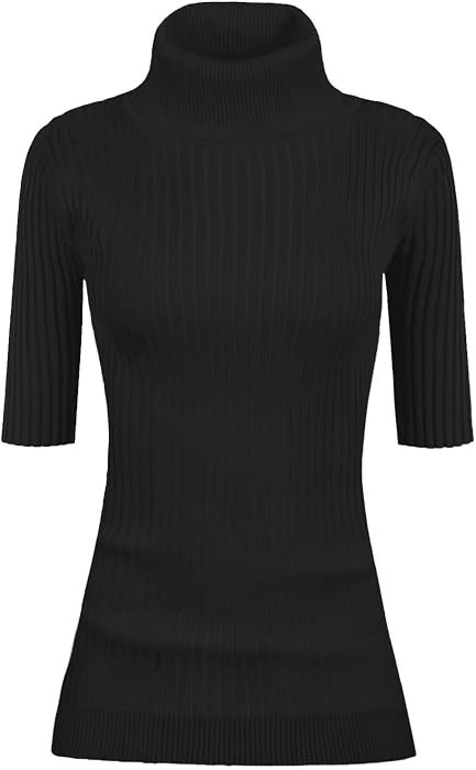 v28 Women Turtleneck 1/2 Half Sleeve Highly Stretchy Ribbed Knit Fitted Sweater | Amazon (US)
