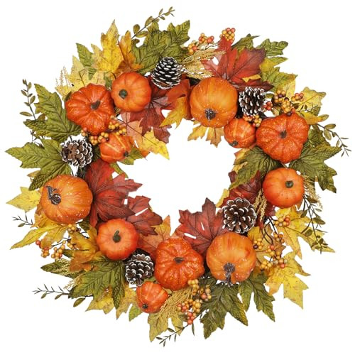 Fall Wreaths for Front Door Outside 24" Autumn Wreath with Fake Pumpkins, Pinecones, Berries, Fall Wreaths for Indoor & Outdoor, Falls Wreath for Home, Porch, Harvest, Halloween, Thanksgiving Decor | Amazon (US)