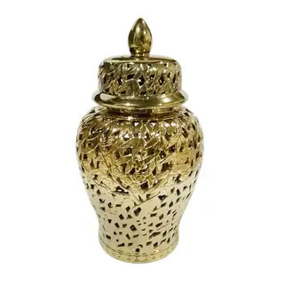 Sagebrook Home 12468-04 Pierced Ceramic Temple Jar, Gold Ceramic, 13.75 X 13.75 X 24 Inches | Bed Bath & Beyond