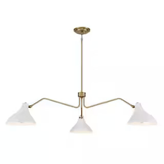 TUXEDO PARK LIGHTING 48 in. W x 11.5 in. H 3-Light White and Natural Brass Branch Pendant Light w... | The Home Depot