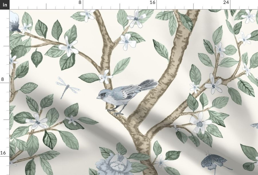 Custom Silver Spruce_ Tan and Soft Blue Elsie's Garden | Spoonflower