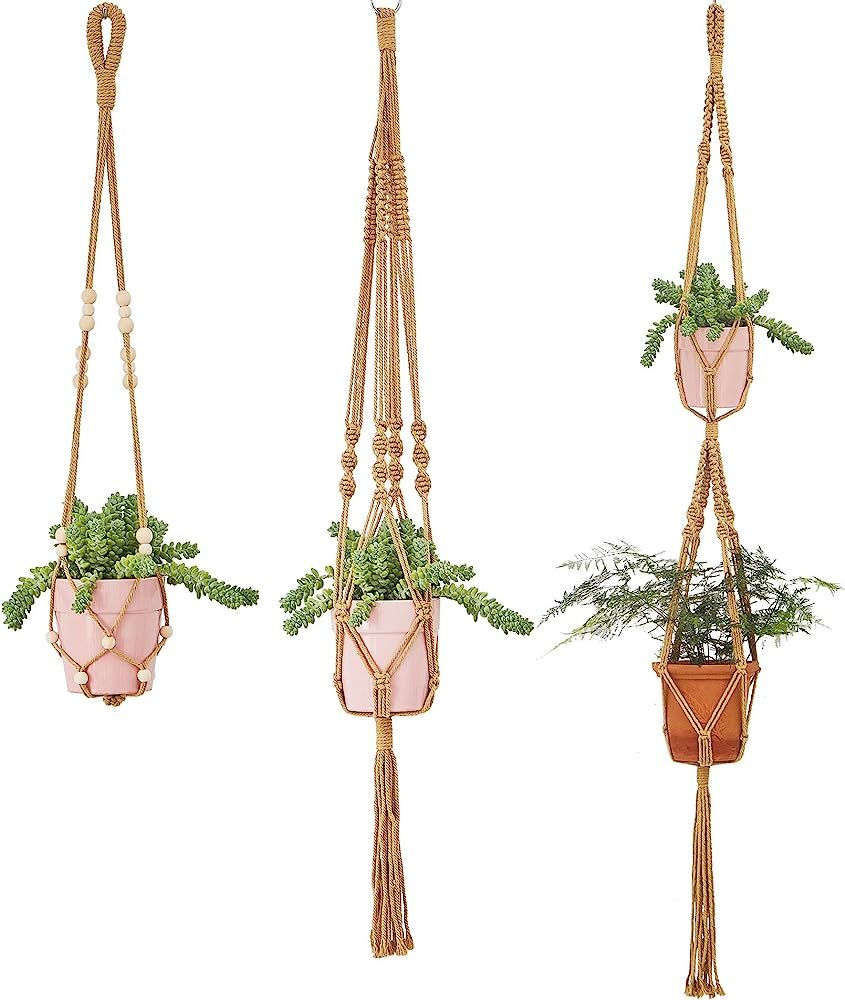 LSEYKRMH Macrame Plant Hanger with Wood Bead Handmade Indoor Macrame Hanging Planters for Indoor ... | Amazon (US)