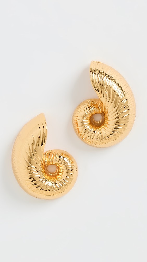 Kenneth Jay Lane 1" Gold Seashell Pierced Earrings | Shopbop | Shopbop