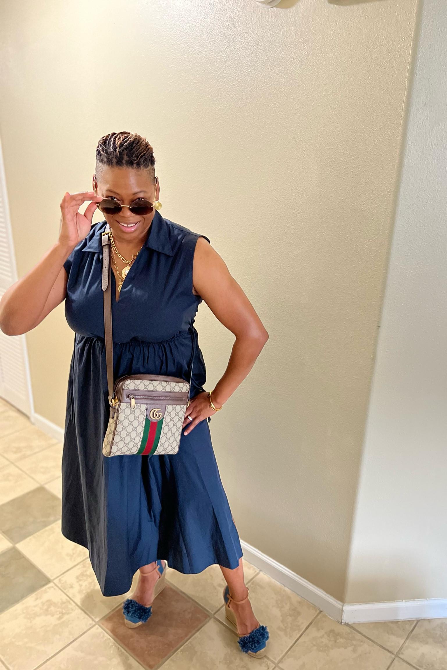 Love this comfy open back Rag & Bone Dress. And yes, it has pockets! Over shoulder Gucci bag. Sunnies from Tiffany & Co and Vintage Tory Burch Pom sandals.

#LTKFind