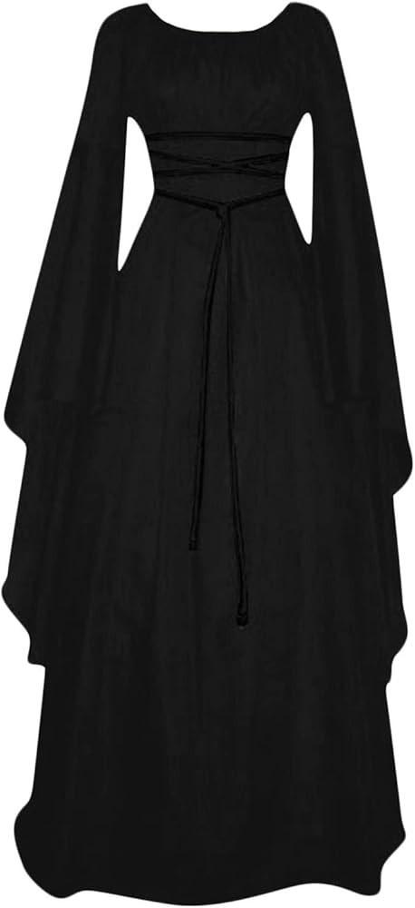 UODSVP Women's Halloween Dress Long Sleeved Round Neck Belt Irregular Dress Costume | Amazon (US)