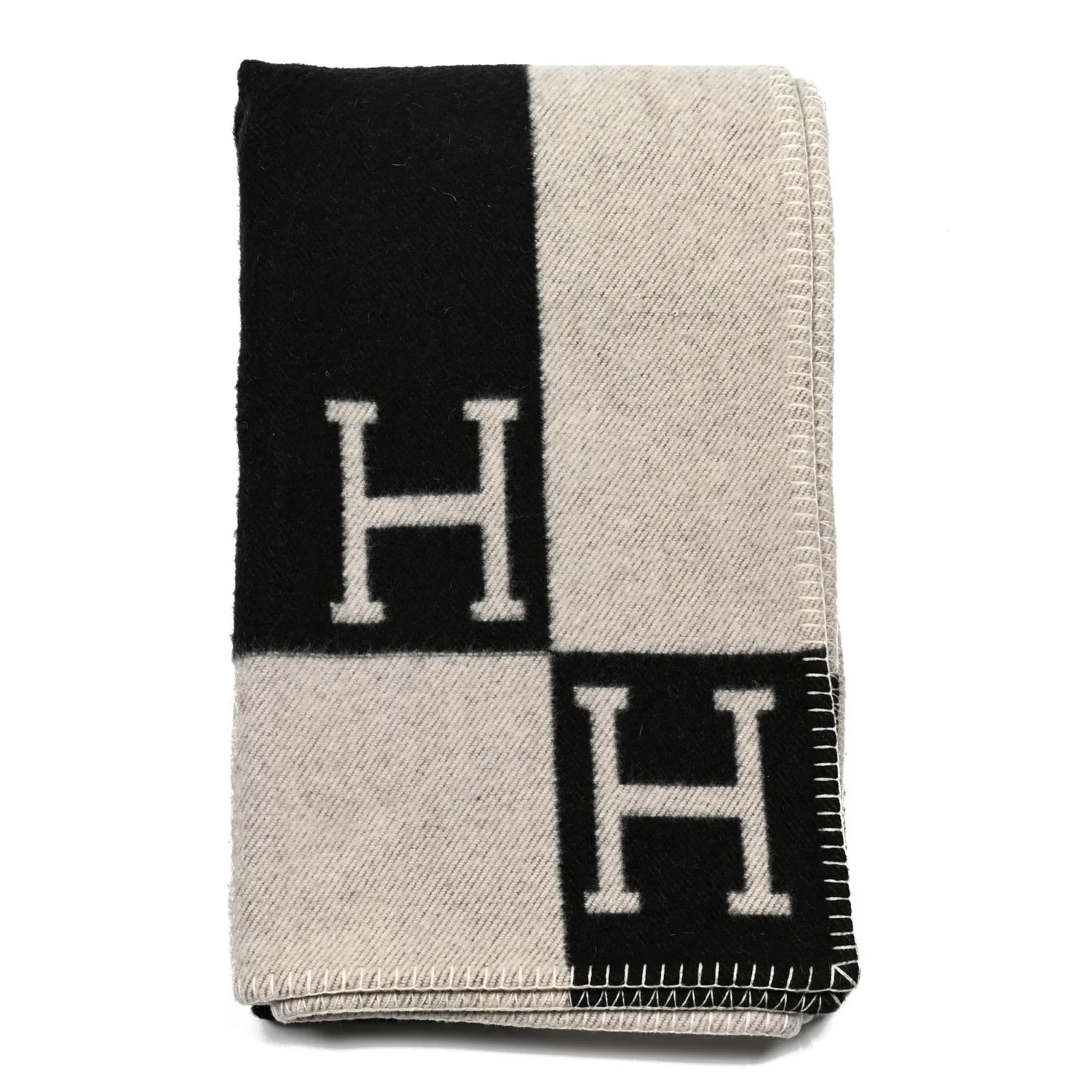 Wool Cashmere Avalon Blanket Ecru Gris Fonce | FASHIONPHILE (US)