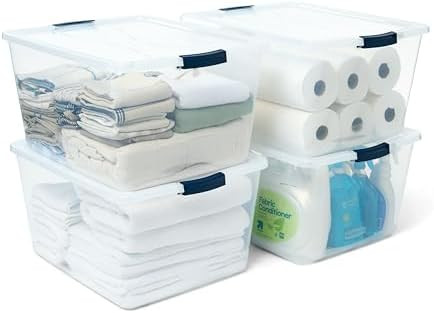 Rubbermaid Cleverstore 71 Qt Clear Storage Bins with Lids, 4-Pack, Stackable, BPA-Free, Made in U... | Amazon (US)