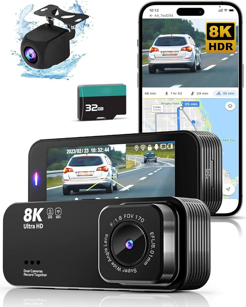 Dash Camera for Cars,8K Ultra HD Dash Cam Front and Rear with 32GB Card,Built-in Super Night Visi... | Amazon (US)