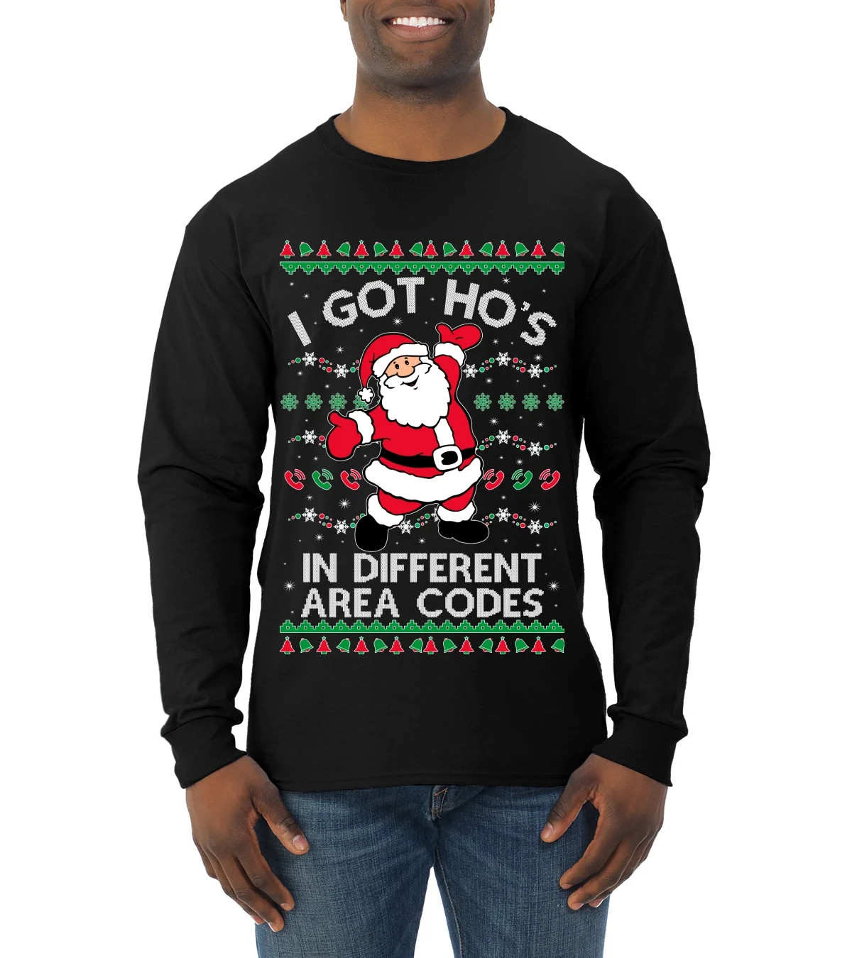 Wild Bobby, I Got Ho's in Different Area Codes Funny Santa Xmas Ugly Christmas Sweater Men Long S... | Walmart (US)