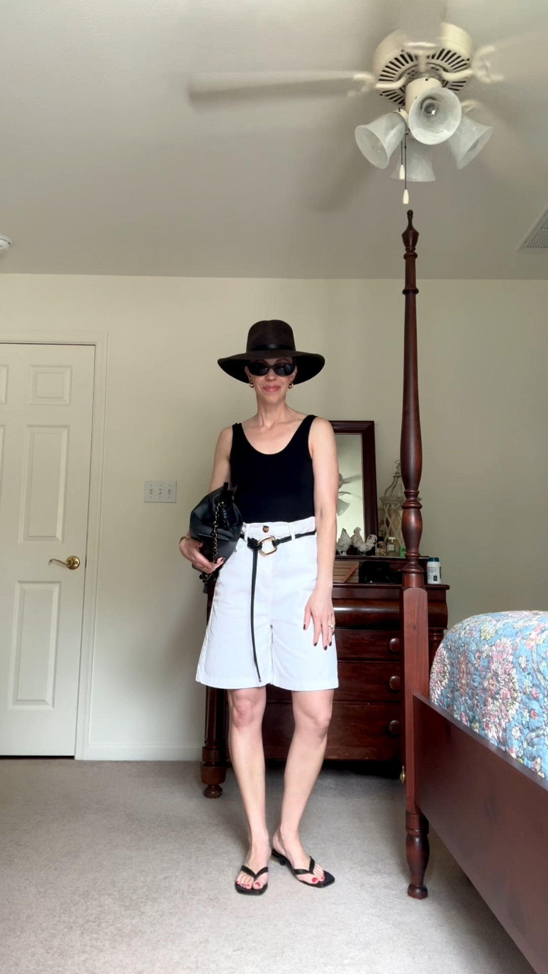 Summer outfit with black tank, white bermuda shorts (under $20!), leather wrap belt (on major sale), kitten heel thong sandals

#LTKootd #LTKgrwm #LTKSeasonal