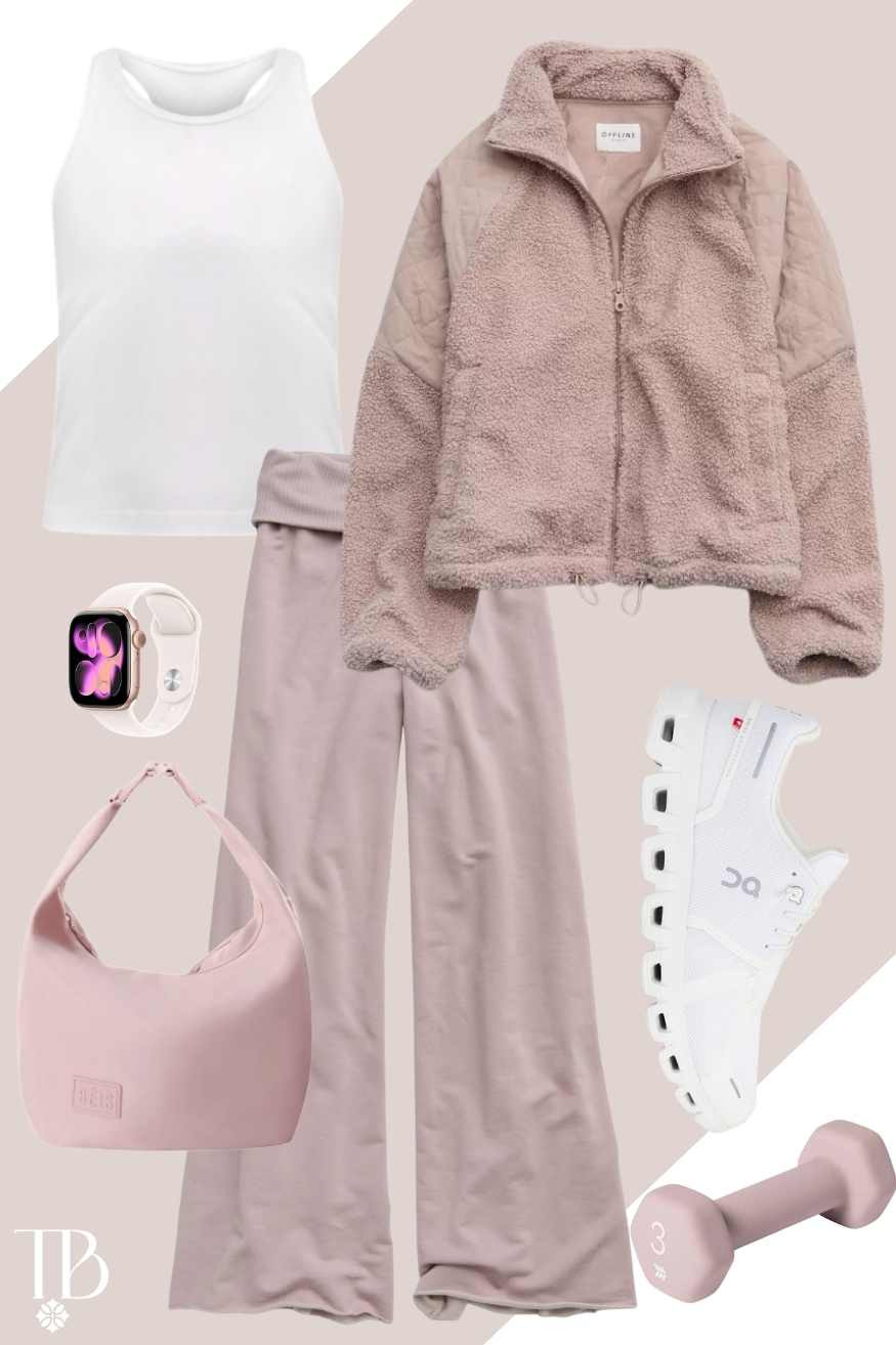 Cozy winter workout outfit in soft blush neutrals 🤍✨ Linking my fleece zip jacket, wide leg lounge pants, white cropped tank, On Cloud sneakers, Apple Watch band, and blush shoulder bag. Perfect for gym days, pilates, errands, or travel days!
Shop this athleisure look on my LTK 🛍️ #LTKfit #WorkoutOutfit #AthleisureStyle #AirportOutfit #PilatesOutfit #OnCloud #WinterActivewear

 

 #LTKgrwm #LTKfitnessgoals #LTKActive