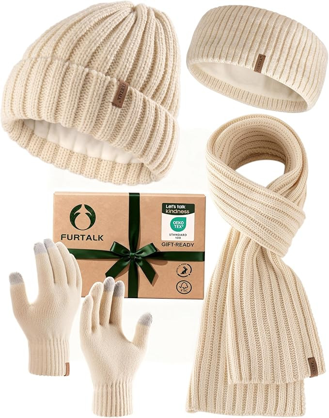 FURTALK Winter Warm Beanie Knit Hat Touchscreen Gloves Scarf Set Soft Fleece Lined Double Layer S... | Amazon (US)