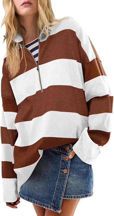 Yousify Oversized Womens Sweaters Fall 2025 Half Zipper Turtleneck Sweater Long Sleeve Tops S-2XL | Amazon (US)