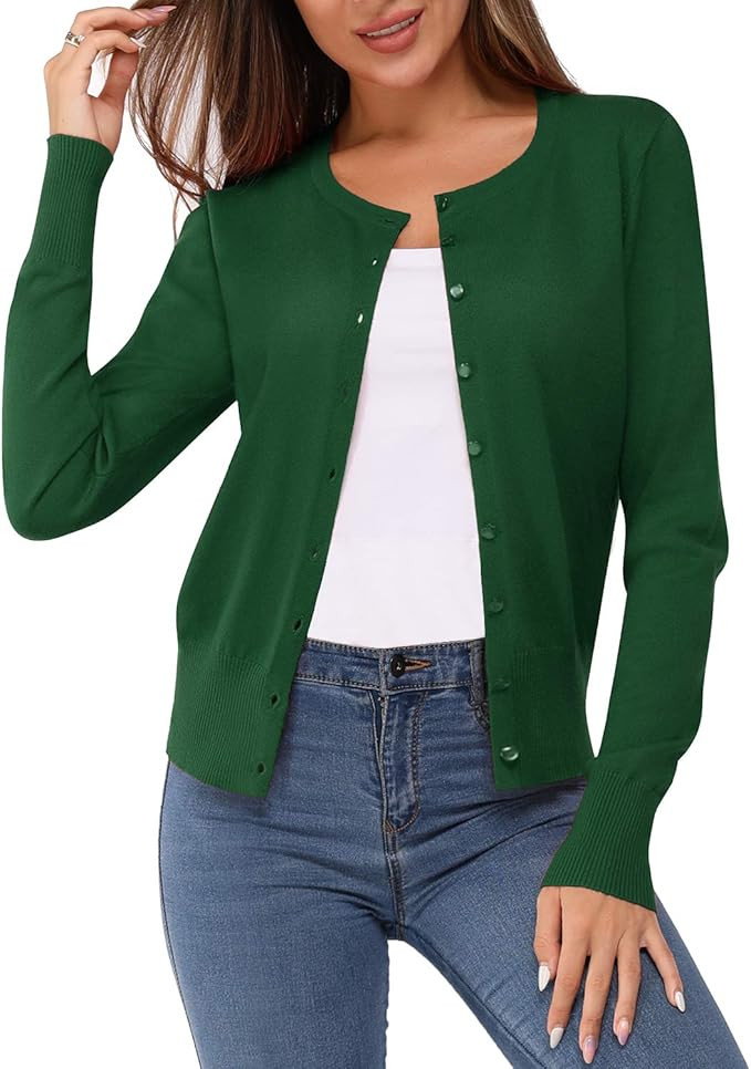 Newshows Suéter clásico de punto de manga larga con cuello redondo para mujer | Amazon (US)