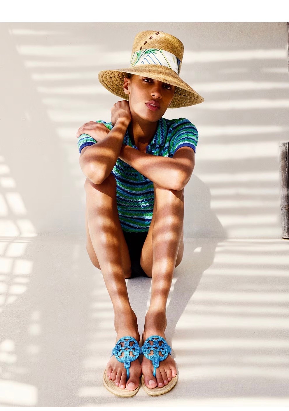 Tory Burch 

MILLER BEADED ESPADRILLE
Striped cotton polo

#LTKSeasonal #LTKTravel #LTKWorkwear