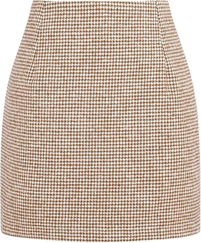 IDEALSANXUN Womens High Waist Plaid Skirt Bodycon Pencil Wool Mini Skirts | Amazon (US)