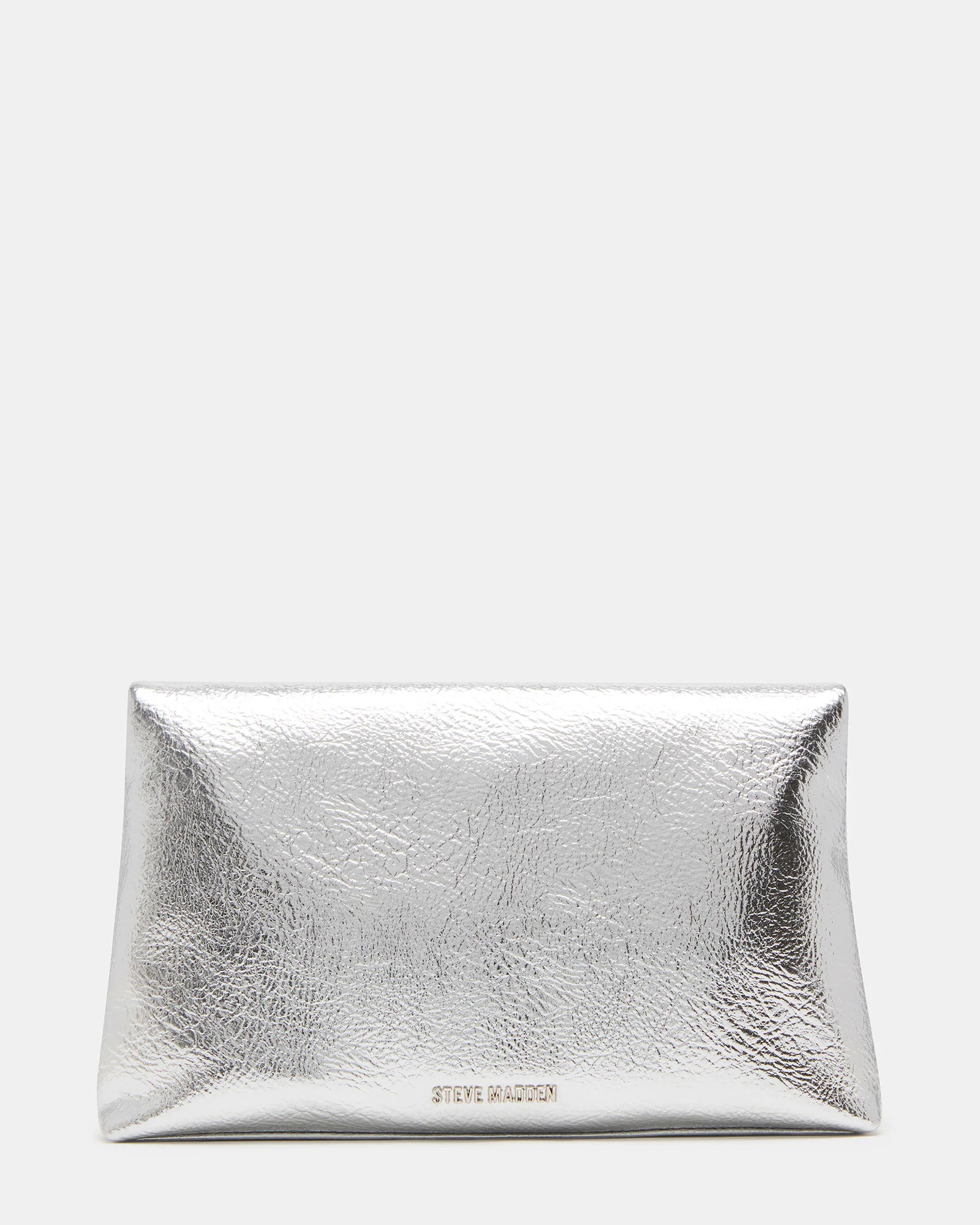 PARTAY Bag Silver Oversized Crinkle Envelope Logo Clutch Handbag | Steve Madden (US)