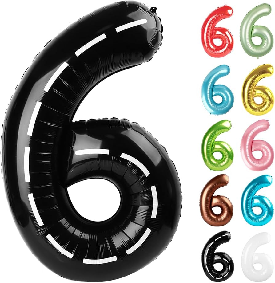Race Car Number 6 Balloon 40 Inch, 6 Balloon Number, 6th Birthday Decorations, Race Car Party Sup... | Amazon (US)