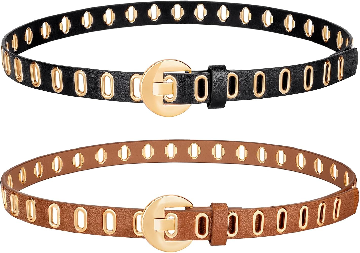 Skinny Grommet Belt Set, Black Belt with Gold Buckle for Women Dresses Jeans | Amazon (US)