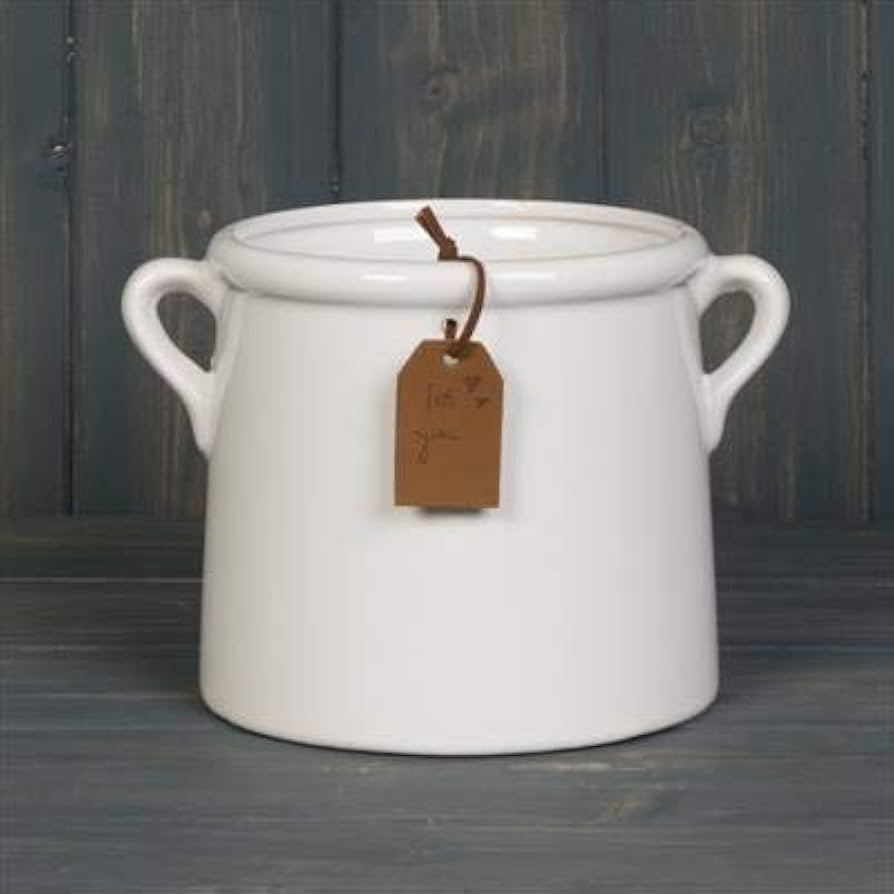 Ceramic White Plant Pot/Vase Planter Flowers Herbs Utensils Holder with Tag and Ears Indoor Home ... | Amazon (UK)