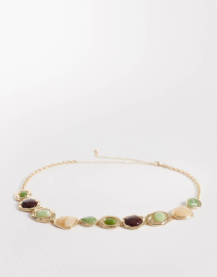 ASOS DESIGN resin stone set chain belt in gold | ASOS (Global)