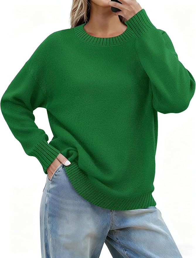 Zeagoo Fall Sweaters for Women 2025 Long Sleeve Crewneck Ribbed Knit Pullover Sweater Loose Fit B... | Amazon (US)