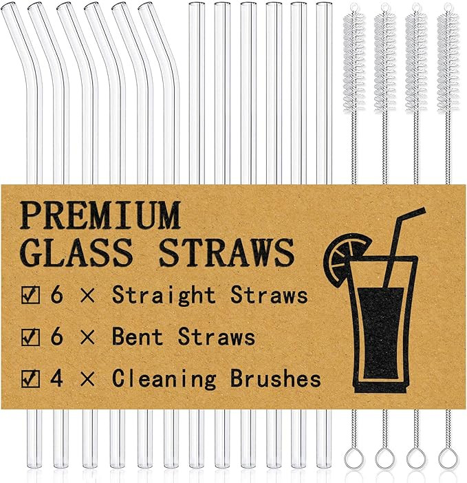 Piteno® 16-Pack Reusable Glass Straws Set, Clear Glass Drinking Straws, 8.5''x10MM, Set of 6 Str... | Amazon (US)