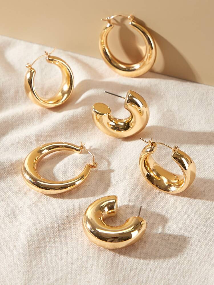 3pairs Metal Hoop Earrings | SHEIN