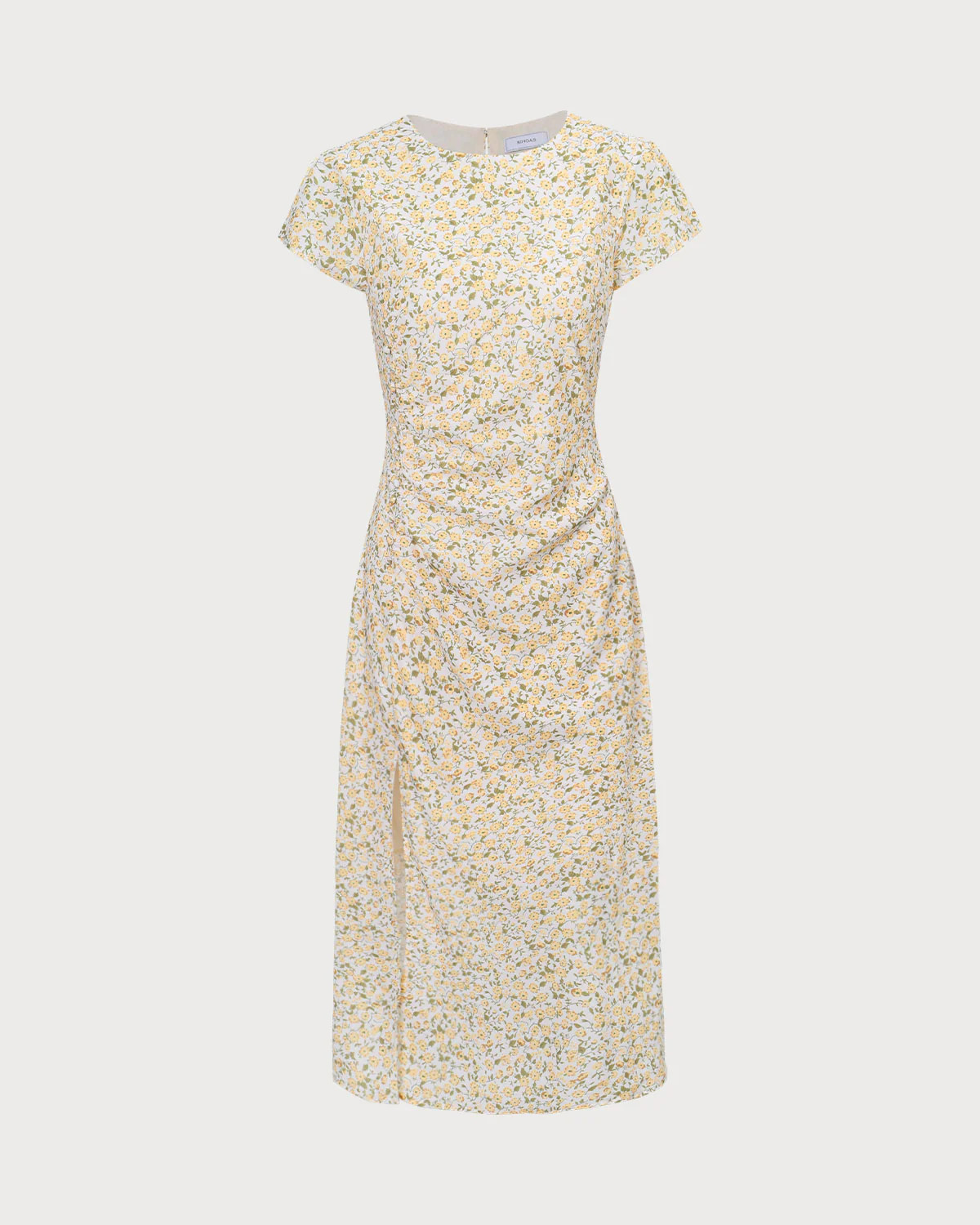 The Yellow Round Neck Floral Midi Dress & Reviews - Yellow - Dresses | RIHOAS | rihoas.com