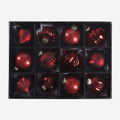 12-Count Red Decorated Glass Ornaments | At Home