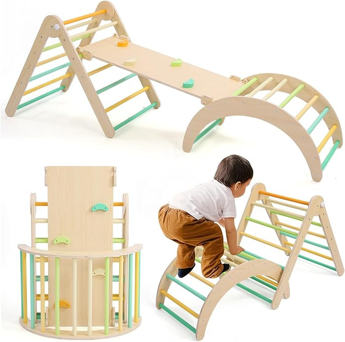 Pikler Traingle Set,7-in-1 Wooden Climbing Kits Toy,Foldable Montessori Toy,Jungle Gym Playing Se... | Amazon (US)