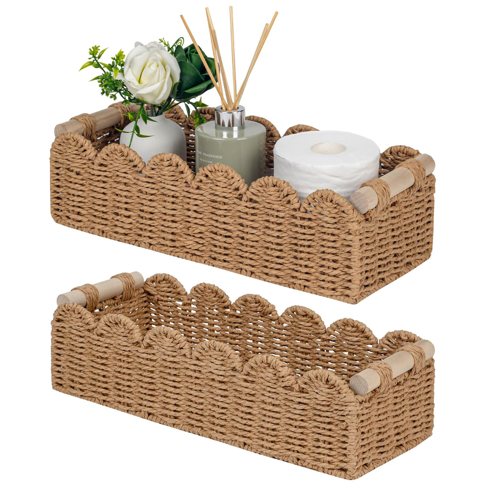 CubesLand Scalloped Decor Basket for Living Room, Home, Bathroom, 2SAME SIZE Paper Rope Basket, T... | Amazon (US)