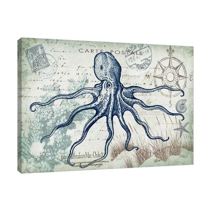 Seaside Postcard: Octopus by Tre Sorelle Studios - Wrapped Canvas Graphic Art | Wayfair North America