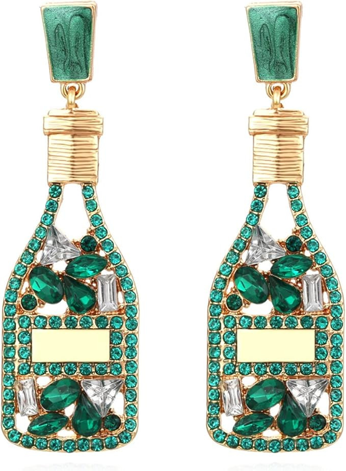 Handmade Champagne Martini Wine Glass Dangle Earrings Shiny Rhinestones Crystal Pearl Beaded Drop... | Amazon (US)