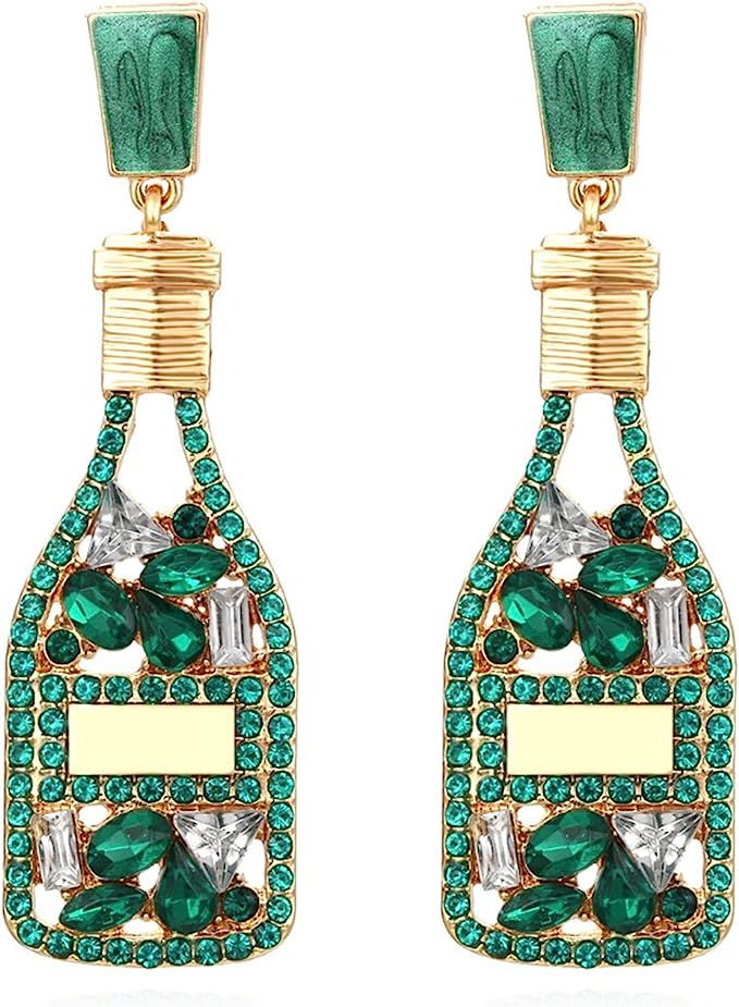 Handmade Champagne Martini Wine Glass Dangle Earrings Shiny Rhinestones Crystal Pearl Beaded Drop... | Amazon (US)